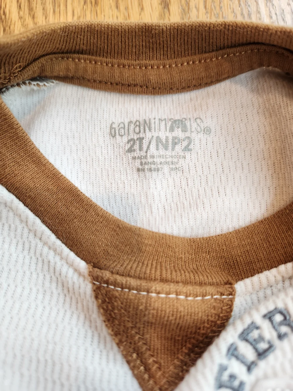 Kids Set Raglan Thermal Top with Tiger Patch - Cream & Brown With Jeans - Picture 4 of 8